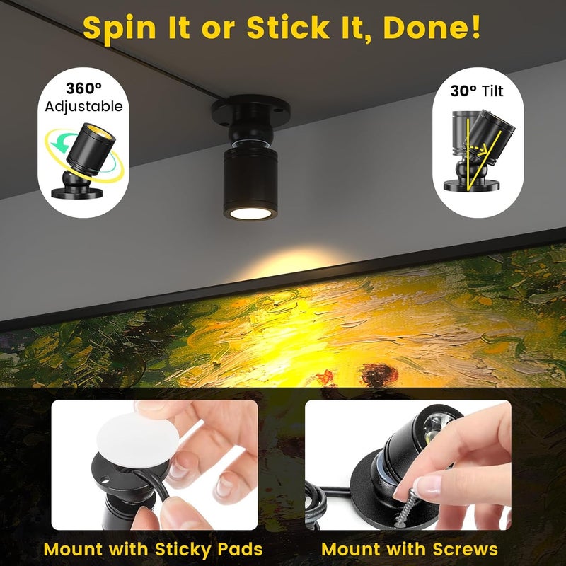 TobeBright Mini LED Spotlight with Remote Control, Dimmable Small Spot Lights Indoor Plug in, Wired Spotlights for Displays Art Model Plant Picture (Warm White-2 Lights in 1 Plug) - Image 4